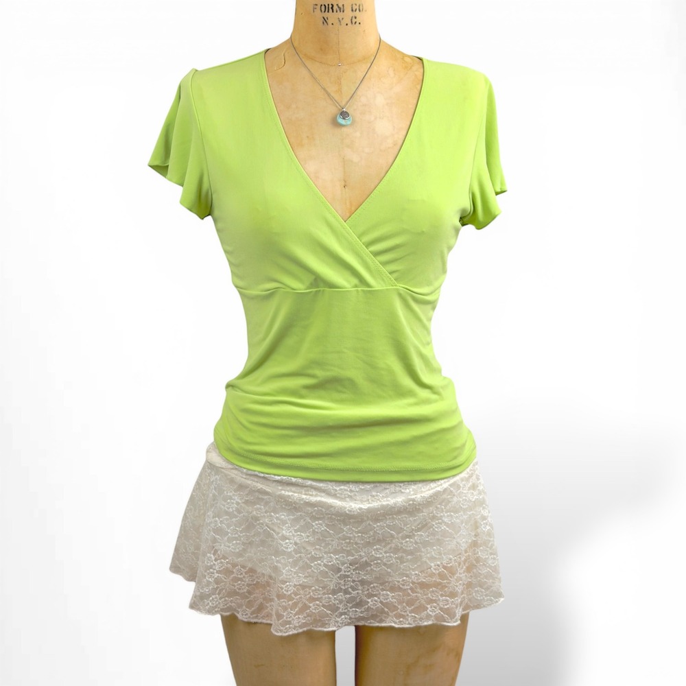 Y2K Womens L My Michelle Wrap Surplice Top Flutter Sleeve Retro 2000's